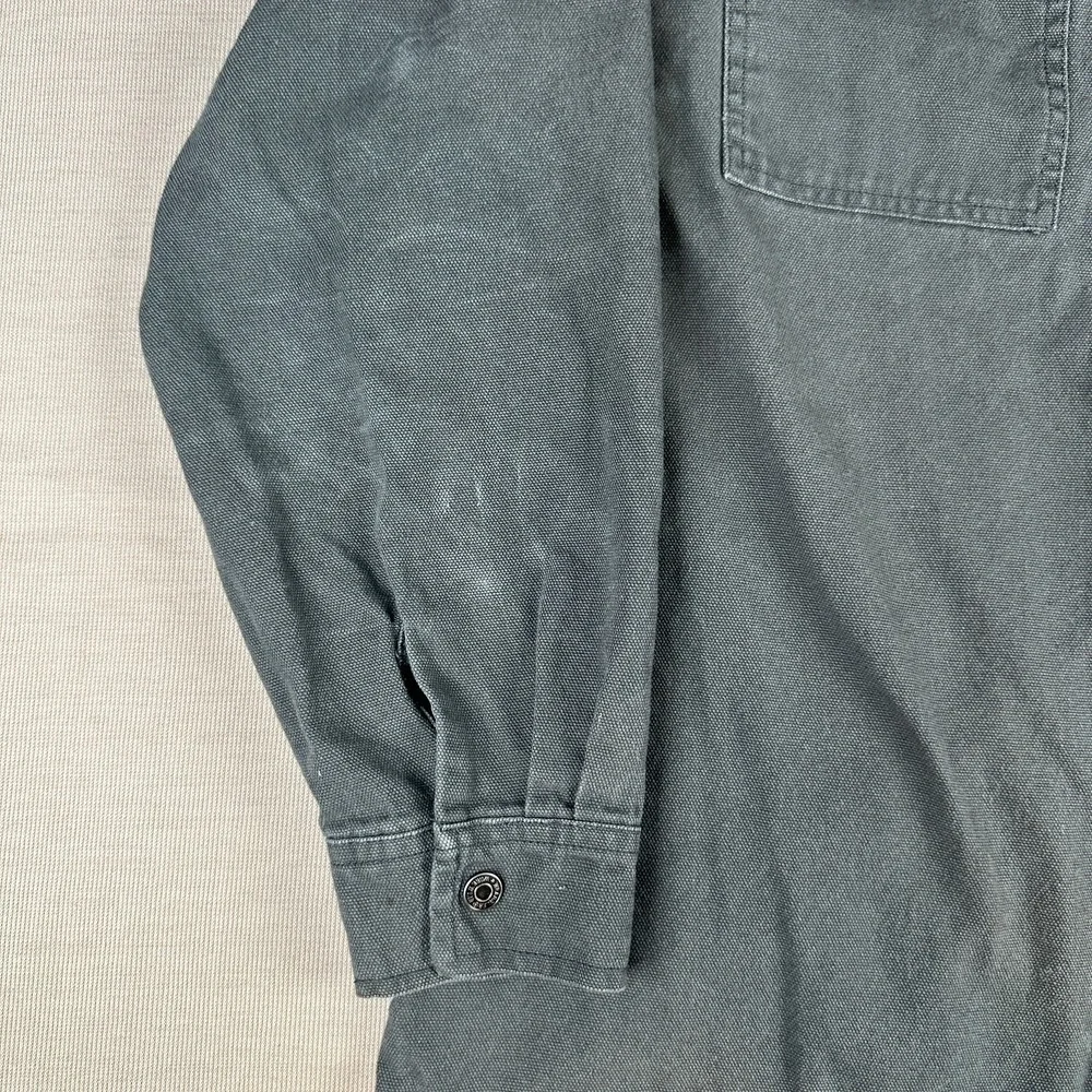 Wrangler Workwear Snap Shirt Hooded Jacket XL Gray Canvas (Drawstring Removed)